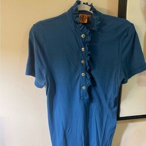 Tory Burch Blue Ruffled Polo Shirt